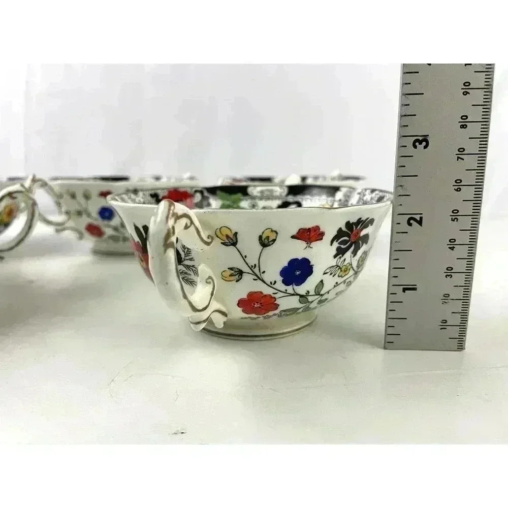 VTG Set of 5‎ Swansea Soup Dish Bowl Floral Pattern Bone China Canton Gold Trim